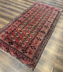 Antique Turkoman Rug 3.7 x 6.7, Red, Wool Runner Rug