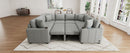 Modern U-shaped Sectional Sofa Convertible Pull-out Sofa Bed with USB Ports and Cup Holders, Gray Chenille, 108.7'