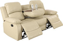 Beige 3 Seater Manual Reclining Sofa With Cup Holders