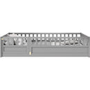 Twin Size Floor bed, integral construction with super high security barrier, door, children's floor bed frame, Montessori wooden children's floor bed, Grey