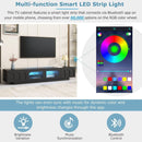 TV Stand with Fluted tempered Glass Doors for TVs Up to 95", Functional Media Console with Arched Cabinet Doors, Entertainment Center with APP-Controlled LED Light for Living Room, Black