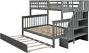 Twin Over Full Bunk Bed With Trundle Storage Shelves Grey