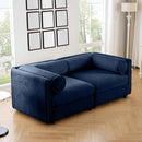 Modern Chenille Blue 2-Seater Sofa with Hidden Storage and Cylindrical Support