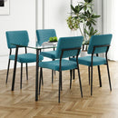 Modern simple table with a glass square table and four chairs.  Transparent tempered glass countertop, black metal legs, suitable for kitchen living room dining room (set of 5)