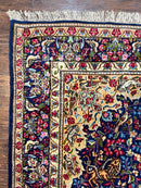 Persian Kirman Rug 6x9, Floral Medallion Vintage Wool Handmade Carpet 6 x 9, Animal Pictorials Birds, Semi Antique, Navy Blue, Millefleur