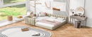 Queen Size & Twin XL Size Upholstered Platform Bed, Mother & Child Bed, PU Leather, Beige