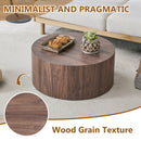 Simple Deep Walnut Cylindrical Coffee Table, MDF, 27.5-Inch Diameter x 12-Inch Height, Industrial/Minimalist Style.