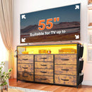 Dresser TV Stand 55 Inch 10 Drawers Rustic Brown Storage