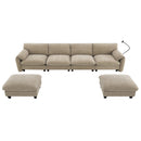 [VIDEO Provided] 140' Modular Sectional Sofa, U-Shape with 31.5' Extra-Wide Seat Cushion, USB and Type-C Charger, Phone Holder and 2 Side Storage Pockets, Free Movement Ottoman, Striped Chenille