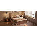 Queen Size Wood Storage Platform Bed with 4 Drawers, Rattan Headboard, Espresso