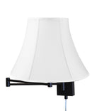 Dimmable Swing Arm Wall Light Bronze Brown Finish White Linen Lampshade - For Bedside, Living Room, Reading Chair