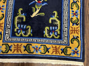 Chinese Art Deco Rug 3 x 5.9, Handmade Chinese Peking Carpet, Dark Blue and Gold, Medallion, Asian Oriental 3x6 Hand Knotted Vintage Rug