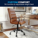 Whitney Mid-Back Leather Desk Chair Brown Black Adjustable Height