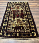 Persian Baluch Tribal Rug 4x6, Human and Bird Pictorials, Vintage, Wool, Collectible
