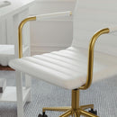 Taytum Swivel Task Chair White Faux Leather Brass Frame