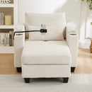 Convertible Chaise Lounge Sofa Chair Sofa Bed with USB Ports, Cup Holders, Phone Holder, and Storage, Beige Corduroy, 37.4'
