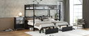 Full XL Over Twin & Twin Triple Bunk Bed with Drawers, Multi-functional Metal Frame Bed, Bed Head with Shelving & USB, Black