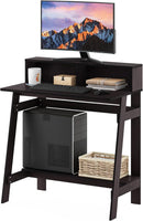 A Frame Computer Desk With Hutch In Dark Walnut Finish