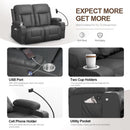 Gray PU Leather Two Seater Recliner Loveseat With USB Ports