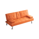 67' Orange Leather Office Sofa Bed, Double Fold, with Coffee Table, Multifunctional