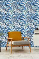 Blue Leaves on White Background Wallpaper