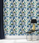 Modish Blue Leaves Wallpaper Vogue