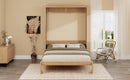 Full Size Solid Wood With Rattan Murphy Bed Cabinet Space-Saving Bed with 2 Side Cabinet Storage Shelves, Perfect for Guest Room, for Bed Room, Guest Room, Home Office, Natural