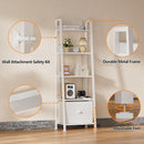 5 Tier White Ladder Shelf With Removable Fabric Drawer