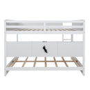 Queen Over Queen Bunk Bed with Built-in Storage Cabinets,Charging Station,Ladder,Safety Guardrails,Solid Pine Wood Bunk Bed,White