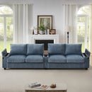 Modern 4-Seater Corduroy Sofa Couch with USB Ports, Hidden Storage, Flip-Top Cup Holders, Blue, 133'