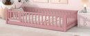 Twin size Floor Platform Bed with Fence and Door ,Pink