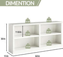 White Double Wide Bookshelf 64 Inch 2 Tier Storage Unit