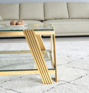Modern Stainless Steel Coffee Table Set (Set of 2), Double-Layer Clear Tempered Glass Table Top, Coffee Table & End Side Table 2-Pieces Sets for Living Room Home Office, Gold