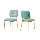 Modern 4-Person Dining Set with Bamboo & MDF Table and Turquoise & Beige Fabric Chairs - Metal Legs, Space-Saving Design