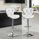 Bar Stools Set Of 2 White PU Leather Adjustable Swivel