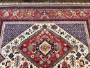 Belgium Power Loomed Rug 8x12, Geometric Medallions Persian Tribal Pattern, Vintage Wool Carpet, Ivory Red Blue