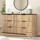 Modern 6-Drawer Natural Wood MDF Cabinet with Metal Rounded Corners and Exquisite Handles – Multi-Functional Storage
