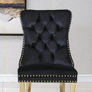 Luxurious Black Velvet Dining Chairs with Gold Mirrored Finish Legs - Set of 2, 19.7'L x 24'D x 36.2'H, Opulent Dining Room Decor