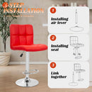 Red Adjustable Swivel Bar Stools Set Of 2 PU Leather