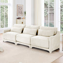 Elegant Three-Seater Sofa with Lumbar Pillow, Chenille Upholstery, Wooden Base, Ergonomic Design, Beige