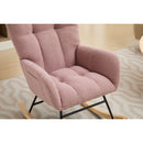 Modern Nursery Rocking Chair Upholstered Glider Chair with High Backrest Rocker Accent Armchair with Solid Wood Legs for Nursery Bedroom Living Room Teddy(Pink)