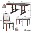 6-Piece Extendable Dining Table Set, 60–78 in. Wood Table with Removable Leaf, 4 Upholstered Chairs and Bench, Cherry Finish