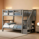 Twin Over Twin Bunk Beds With Stairs Grey For Kids Dorm