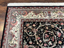 Black Pak Persian Rug 8x11, Floral Pattern, Hand Knotted Vintage Wool Rug with Silk Highlights, Fine 200 KPSI