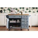 K&K 52'' Kitchen Island with Drop Leaf, Embossed Texture Kitchen Island on Wheels with Spice Rack, Towel Rack, 2 Doors and 5 Drawers, Kitchen Storage Cart with Adjustable Shelf for Kitchen, Blue Grey