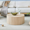 Natural Wood Cylindrical Coffee Table with MDF Material for Living Room, 27.5 Inch Diameter,12 inches high, and MDF material for living room furniture.