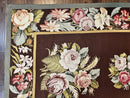 Vintage Needlepoint Rug 9x12, Large Handmade Hand-woven Needlepoint Carpet, Brown Area Rug, Floral Bouquets, Wool Rug, European Design
