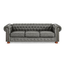 Chesterfield Sofa Tufted  Upholstered PU 3-Seater Sofa Scrolled Arms with Nailhead Decoration, DGY (88.5''x37''x28'')