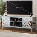 47 Inch Mirror TV Media Console with Diamond Glass Doors, Dual Door Design with Open Storage Space, Compatible with 50-Inch TVs, Modern Decor for Living Room & Bedroom