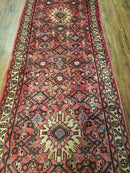 Persian Hamadan Runner Rug 2.8 x 14, Red, Vintage Handmade Wool Runner Rug